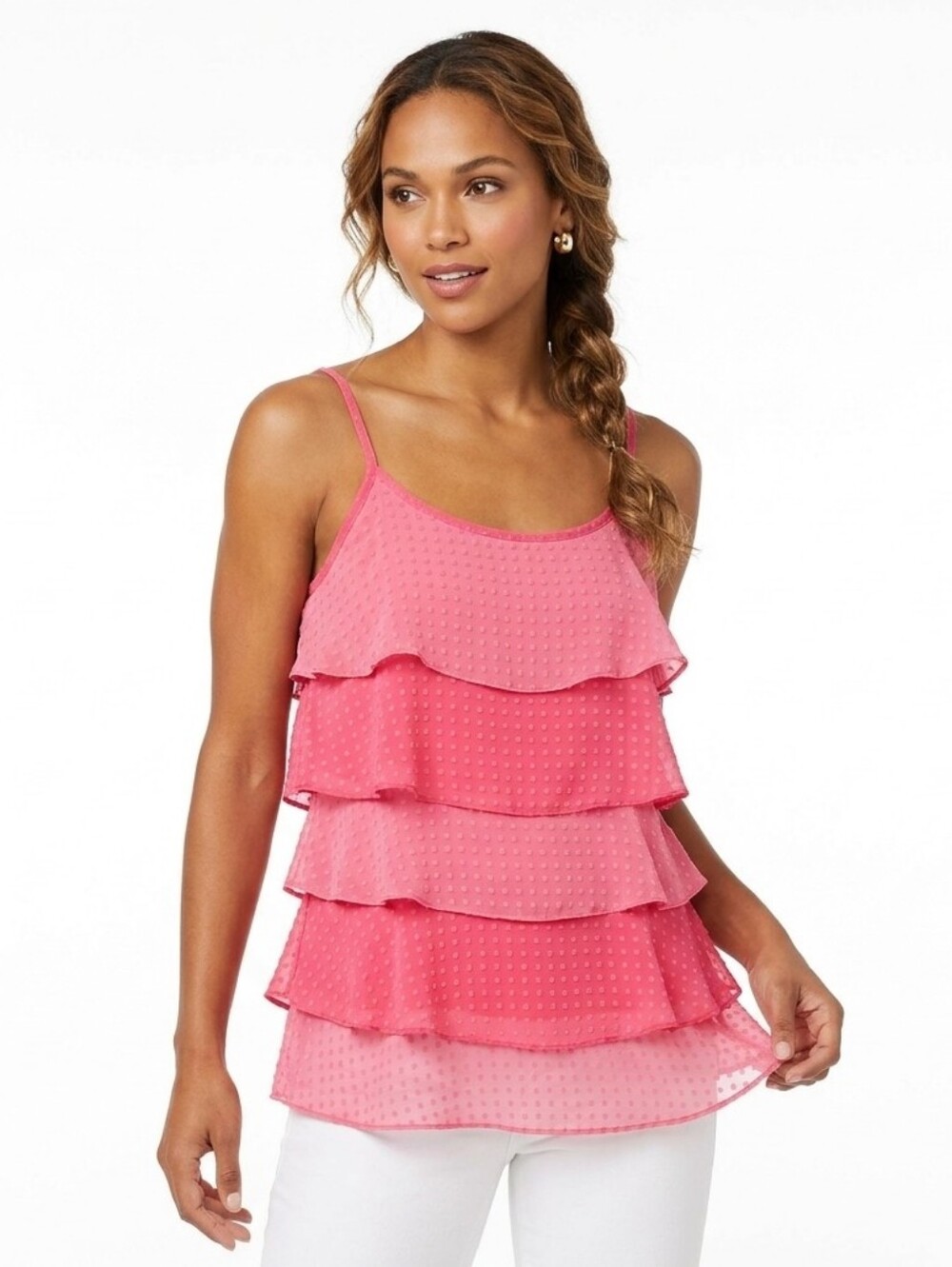 NEW YORK & COMPANY pink tiered adjustable strap top size XS